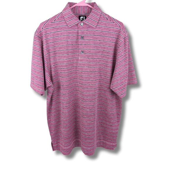 FootJoy Pink Striped Golf Polo Shirt Mens Size M Performance Stretch - Picture 1 of 4